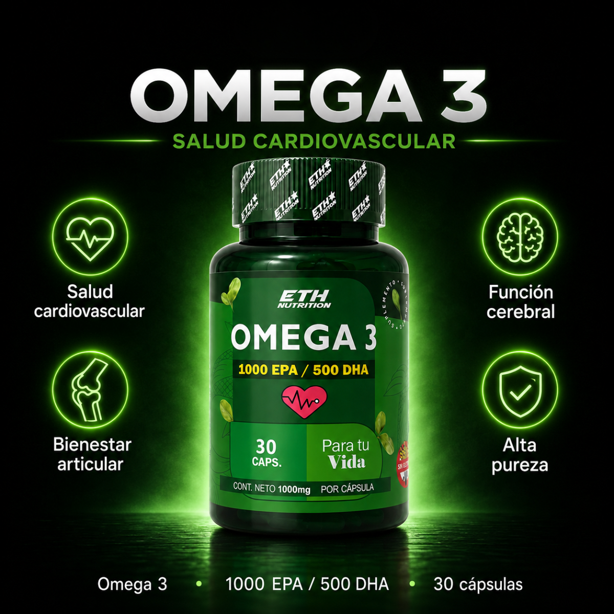 Omega 3 Super Concentrado, EPA + DHA para Corazón y Cerebro