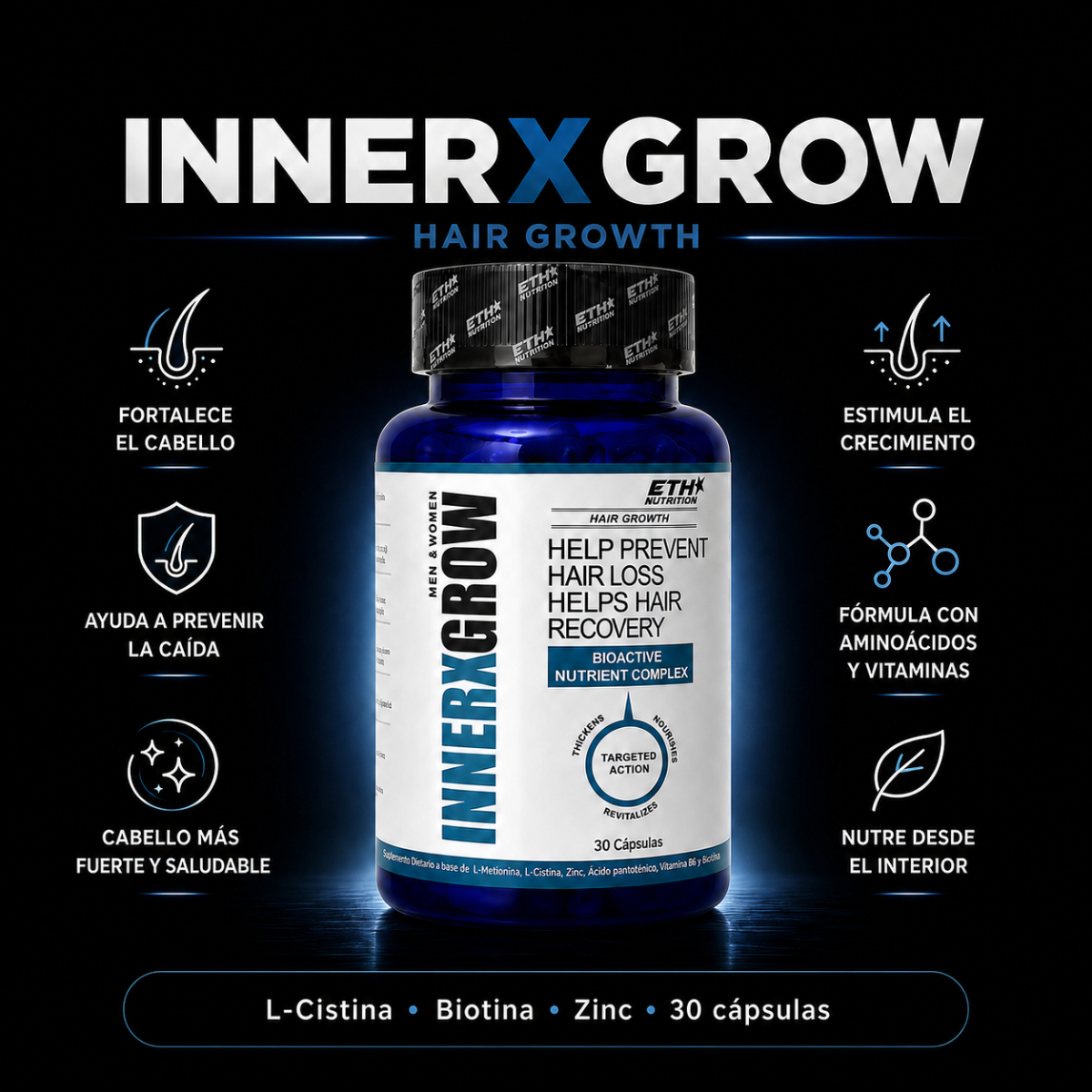 Innerx Grow L-Cistina - Cabello Fuerte y Saludable