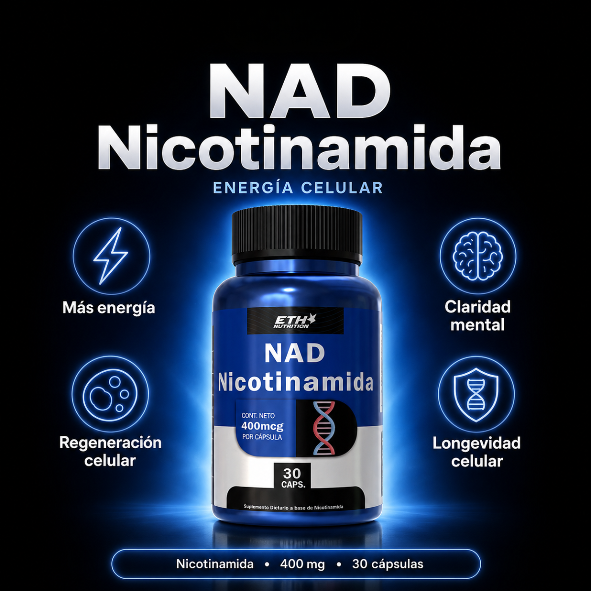 NAD+ Nicotinamida Energía y Longevidad Celular