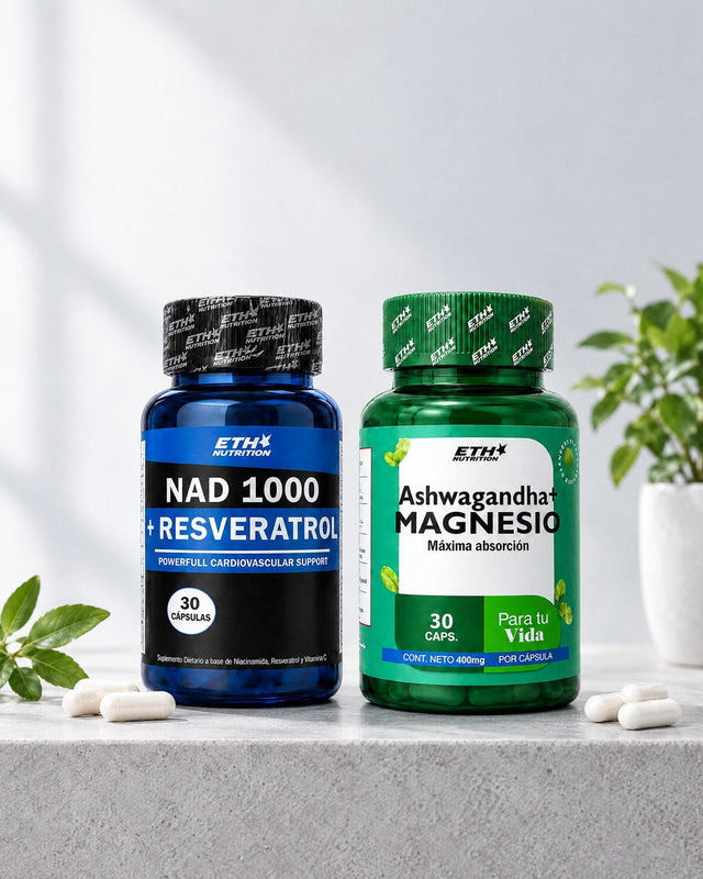 ETH Longevidad | Combo NAD 1000 + Resveratrol y Ashwagandha
